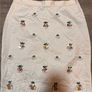 Banana Republic Cream Skirt with Embroidered Pineapples